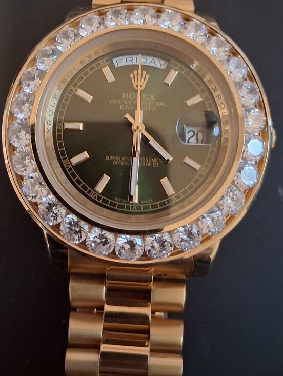 bling clone Other - BLING WATCH Day-Date Gold Watch with Dark Green and Diamond Bezel Automatic